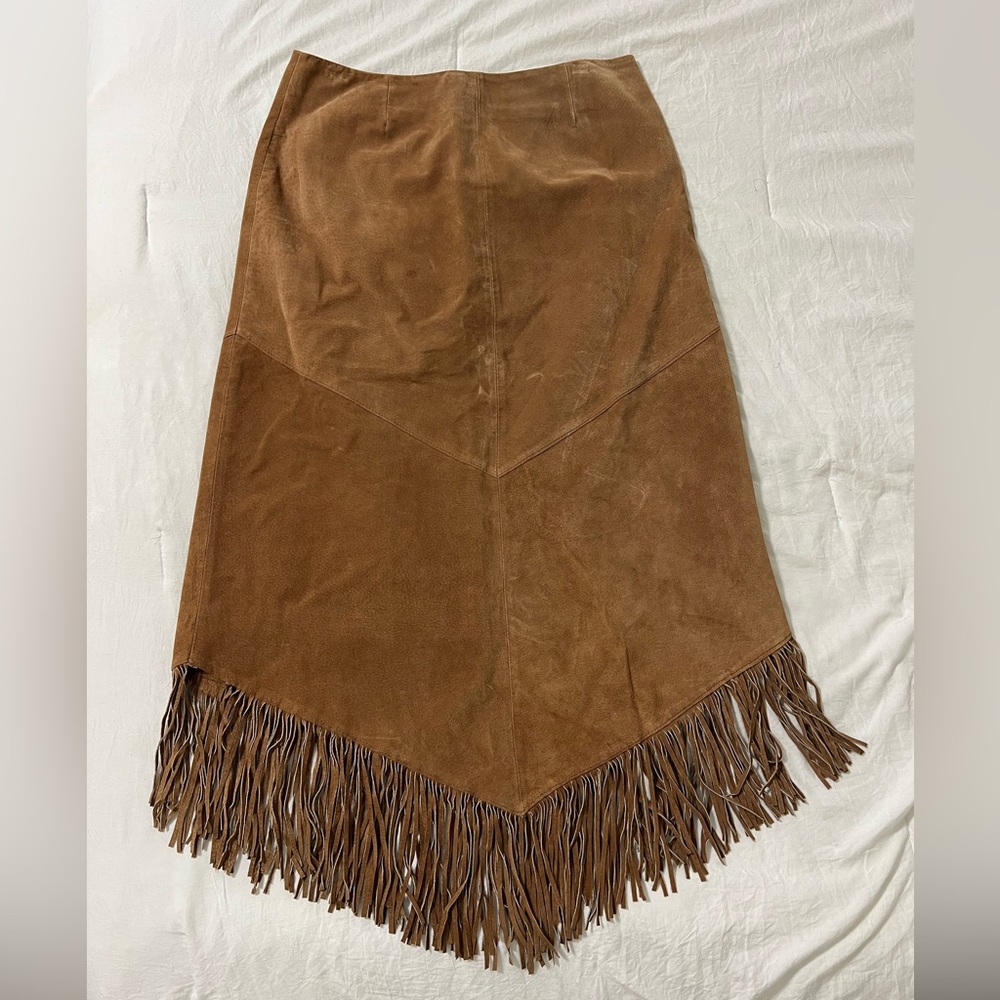 Willi Smith Suede Leather Skirt Womens Size 6 Fringe Western Inspired